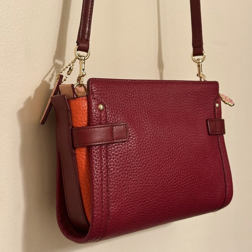Leather COACH SWAGGER COLORBLOCK Convertible Crossbody Cherry $275 MRSP - Picture 6 of 16